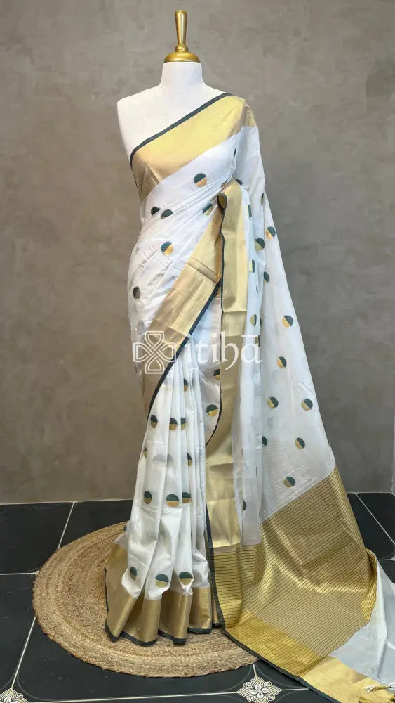 CHANDERI GREEN POLKA SAREE