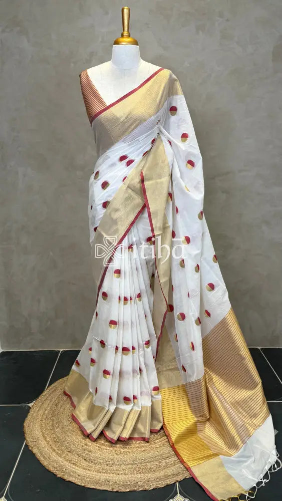CHANDERI RED POLKA SAREE