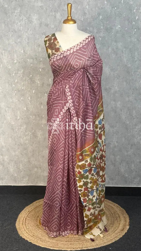 COTTON LINEN SAREE - dusty mauve