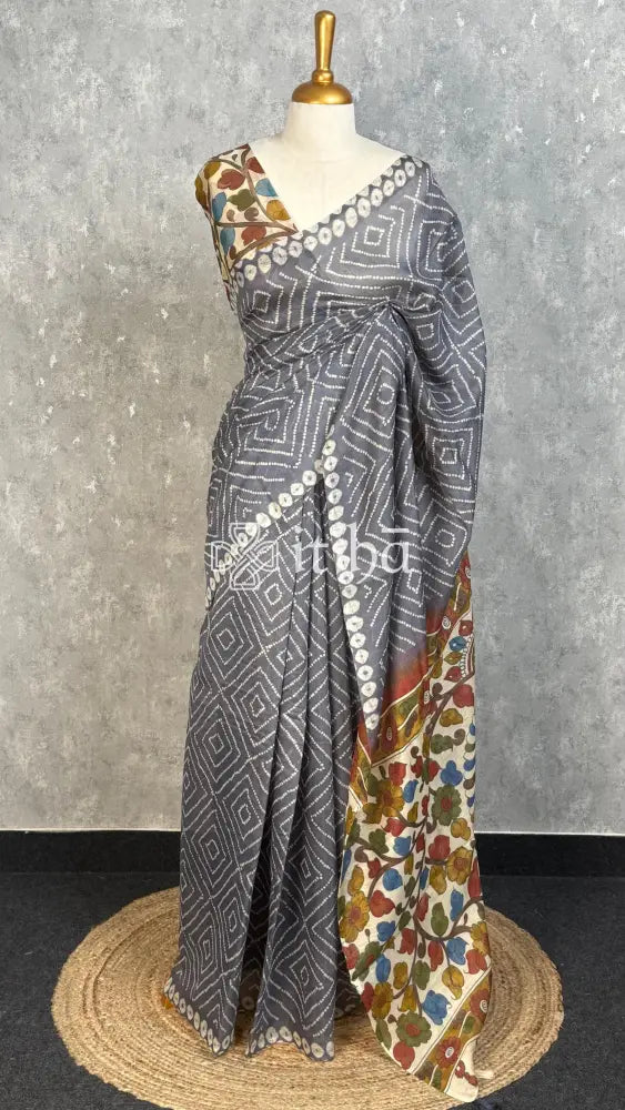 COTTON LINEN SAREE - Grey