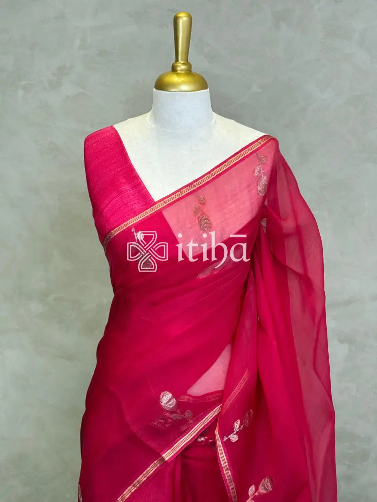 KORA MUSLIN SAREE - PINK