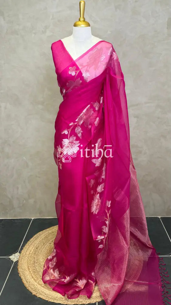 KORA MUSLIN SAREE - PINK