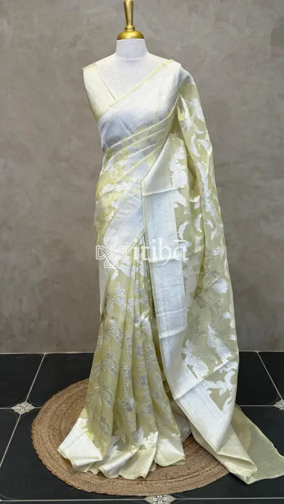 KORA SILVER ZARI JAAL BANARASI SAREE