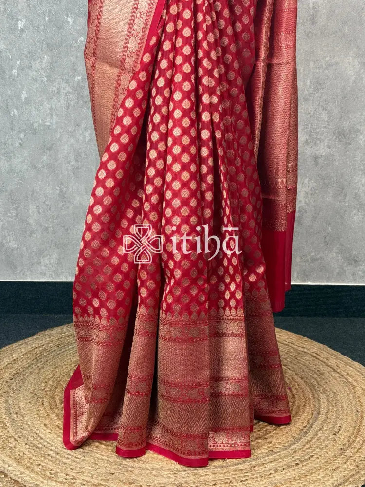 KORA WATER ZARI BHUTA BANARASI SAREE