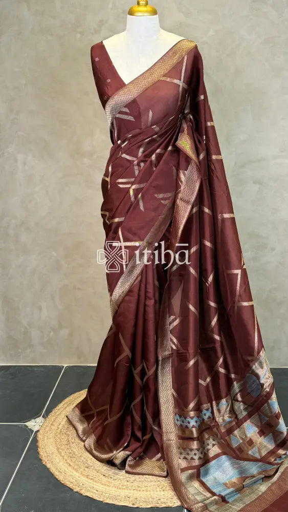 KOSA SILK BANARASI SAREE - Brown