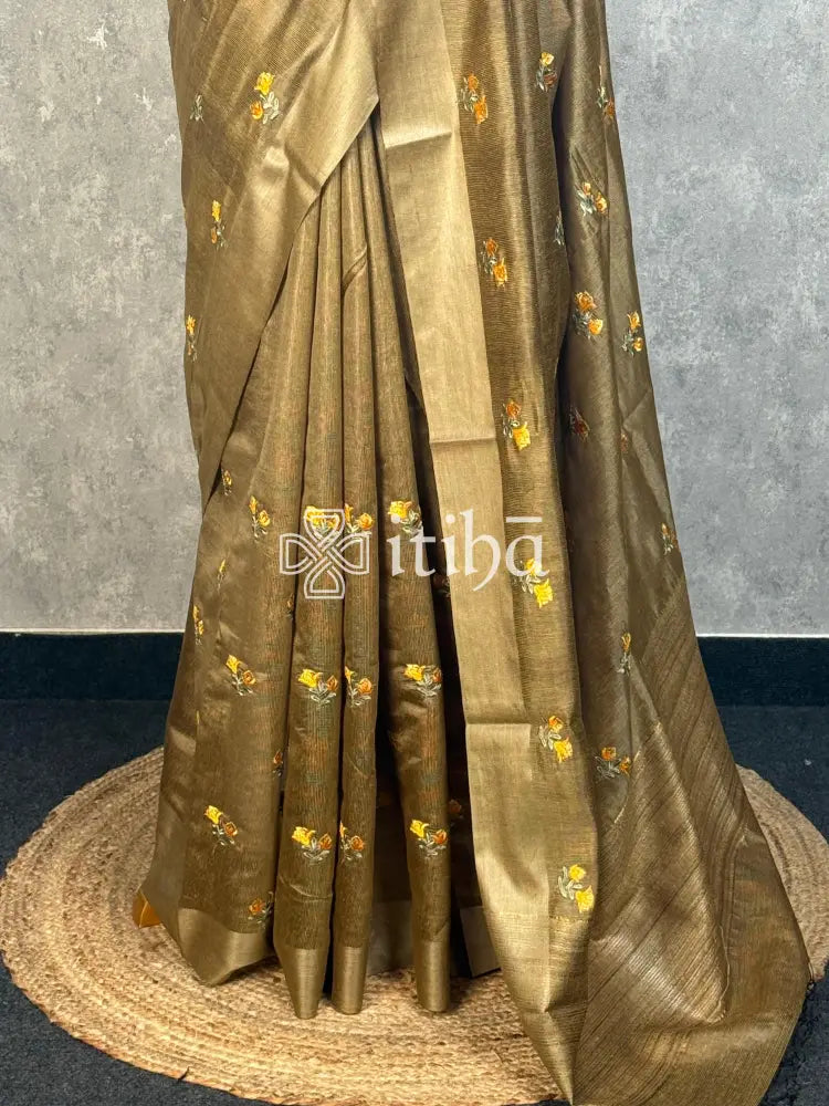 LINED TUSSAR SILK EMBROIDERYSAREE