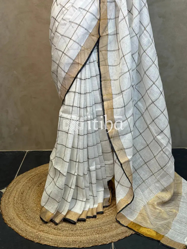 LINEN BLACK CHECK SAREE