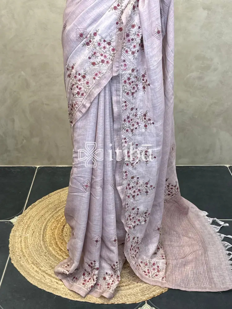 LINEN EMBROIDERY SAREE