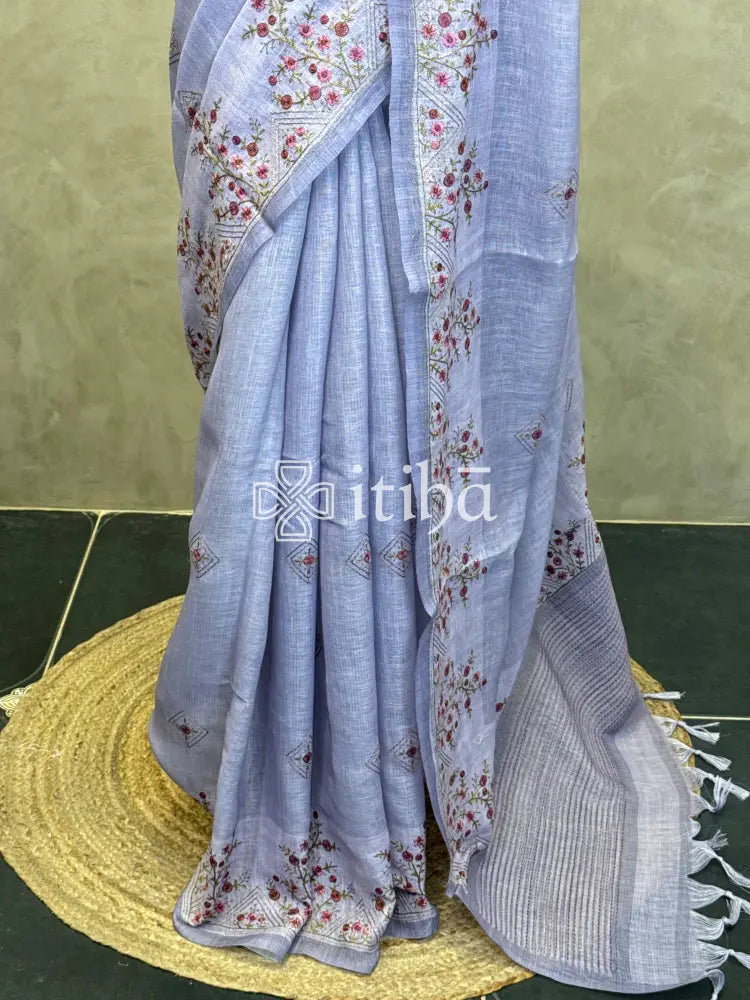 LINEN EMBROIDERY SAREE