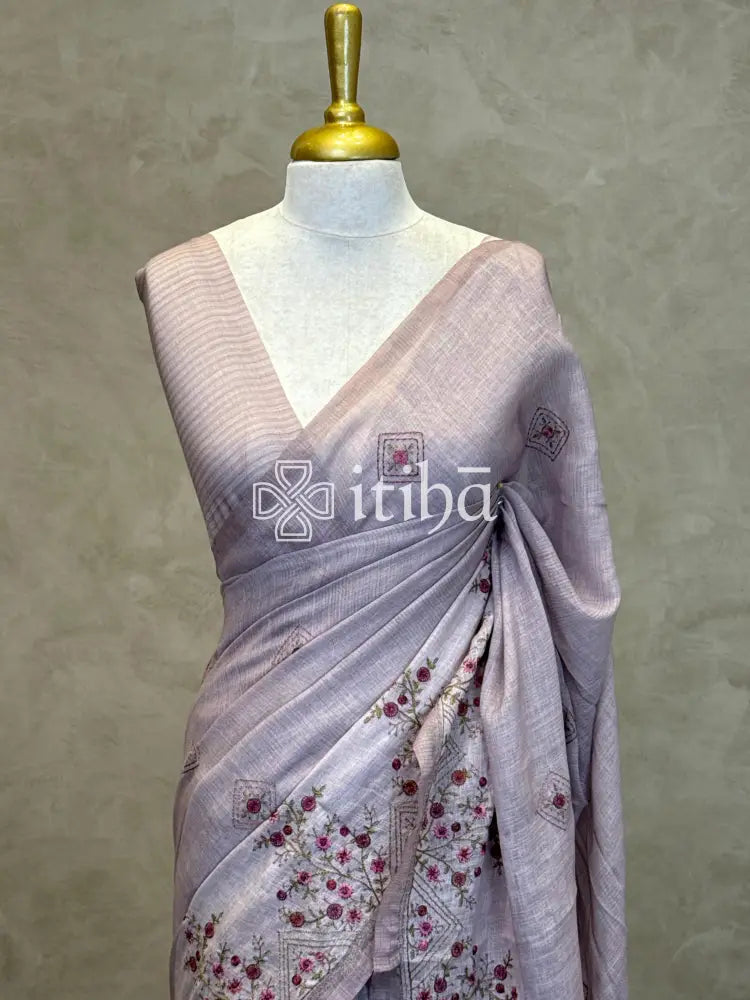 LINEN EMBROIDERY SAREE