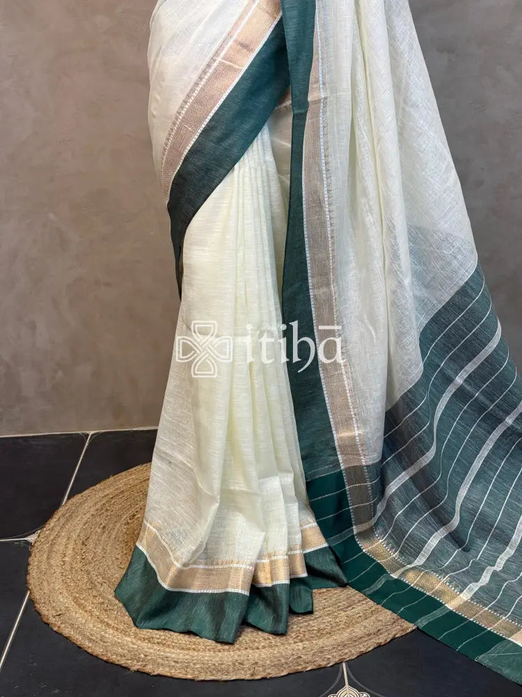 LINEN GREEN BORDER SAREE