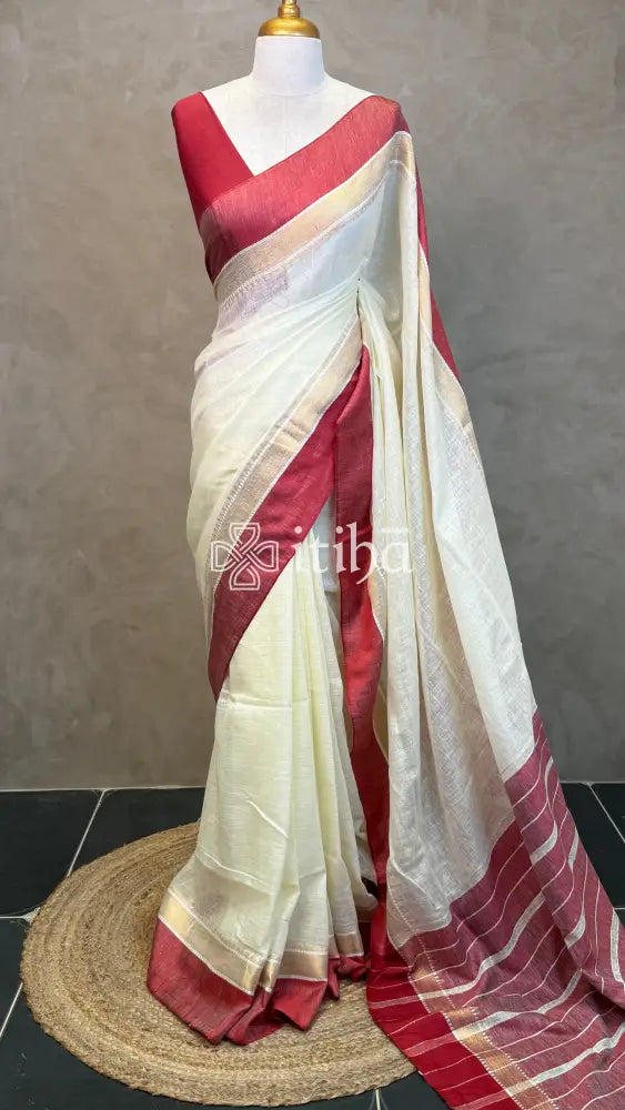 LINEN RED BORDER SAREE
