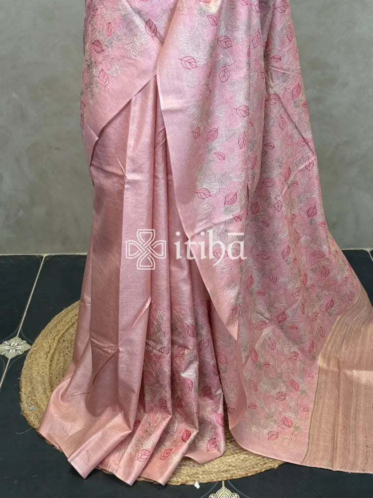 LINEN TUSSAR SILK EMBROIDERY SAREE