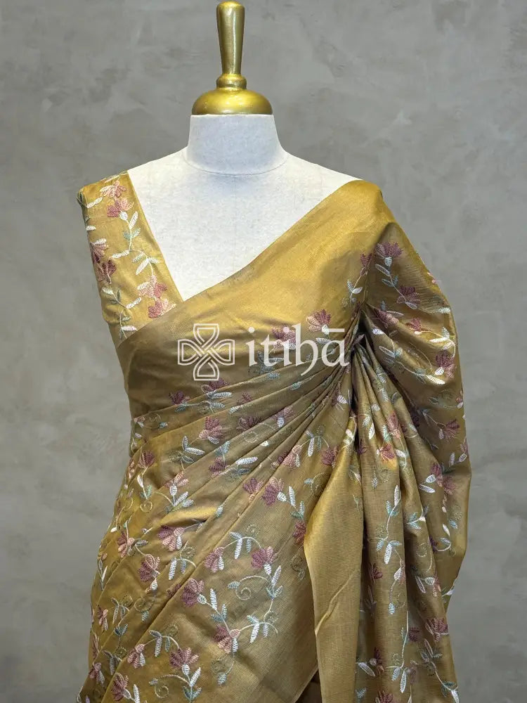 LINEN TUSSAR SILK EMBROIDERY SAREE