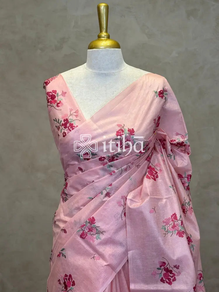 LINEN TUSSAR SILK EMBROIDERY SAREE