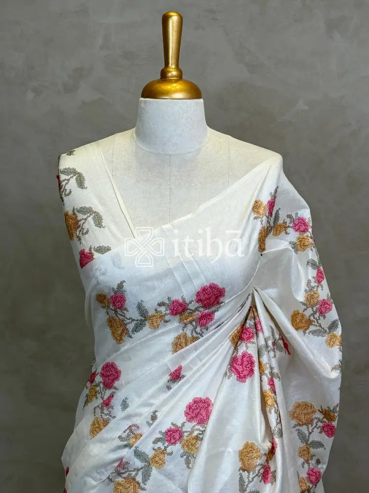 LINEN TUSSAR SILK EMBROIDERY SAREE