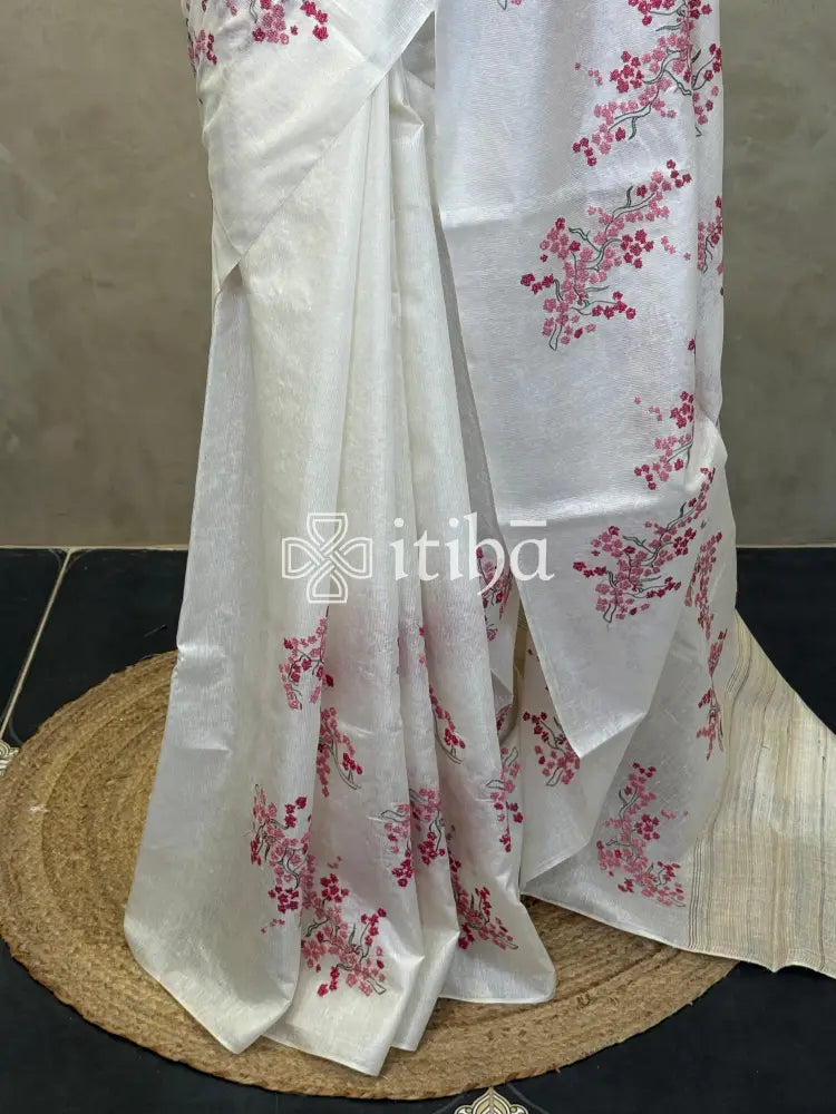 LINEN TUSSAR SILK EMBROIDERY SAREE