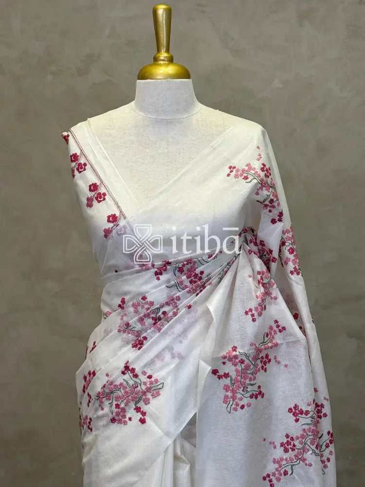 LINEN TUSSAR SILK EMBROIDERY SAREE