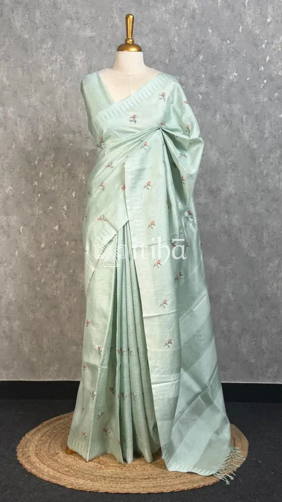 LINEN TUSSAR SILK EMBROIDERY SAREE