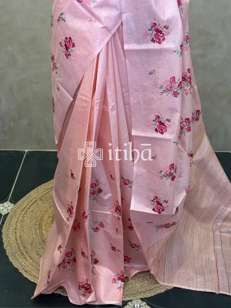 LINEN TUSSAR SILK EMBROIDERY SAREE