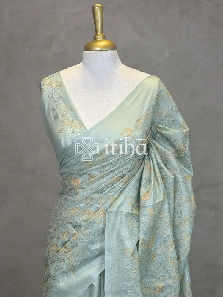 LINEN TUSSAR SILK EMBROIDERY SAREE
