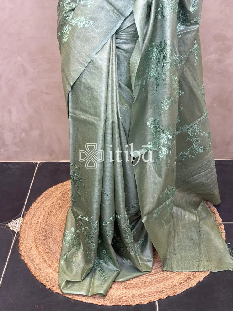 LINEN TUSSAR SILK EMBROIDERY SAREE