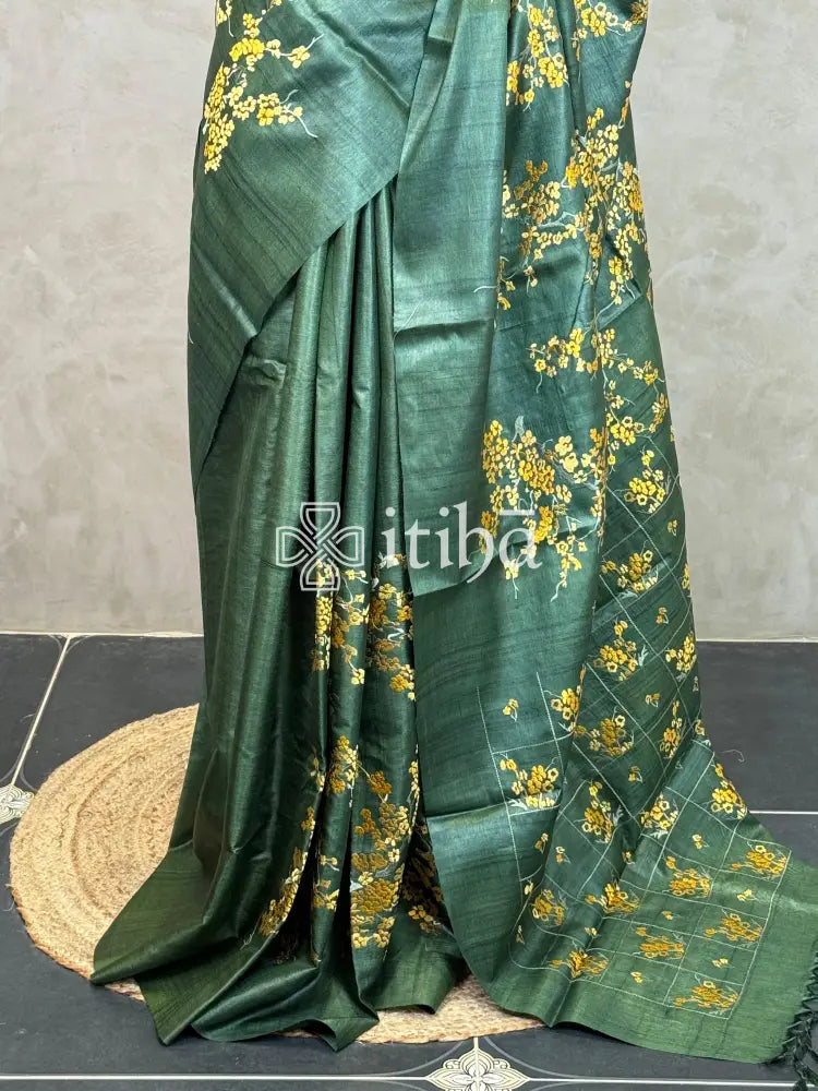 LINEN TUSSAR SILK EMBROIDERY SAREE
