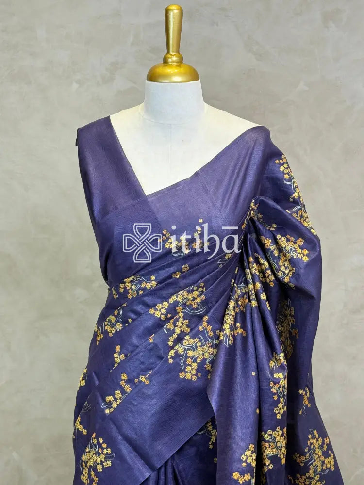 LINEN TUSSAR SILK EMBROIDERY SAREE