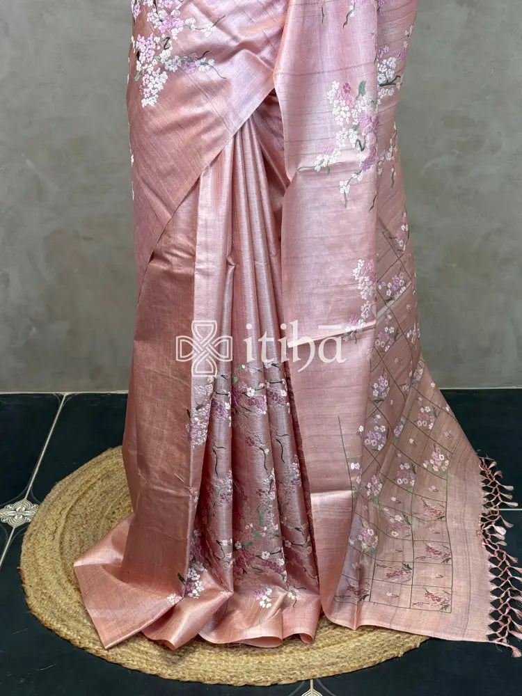 LINEN TUSSAR SILK EMBROIDERY SAREE