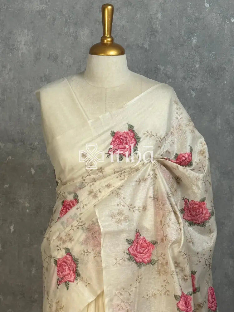 LINEN TUSSAR SILK EMBROIDERY SAREE