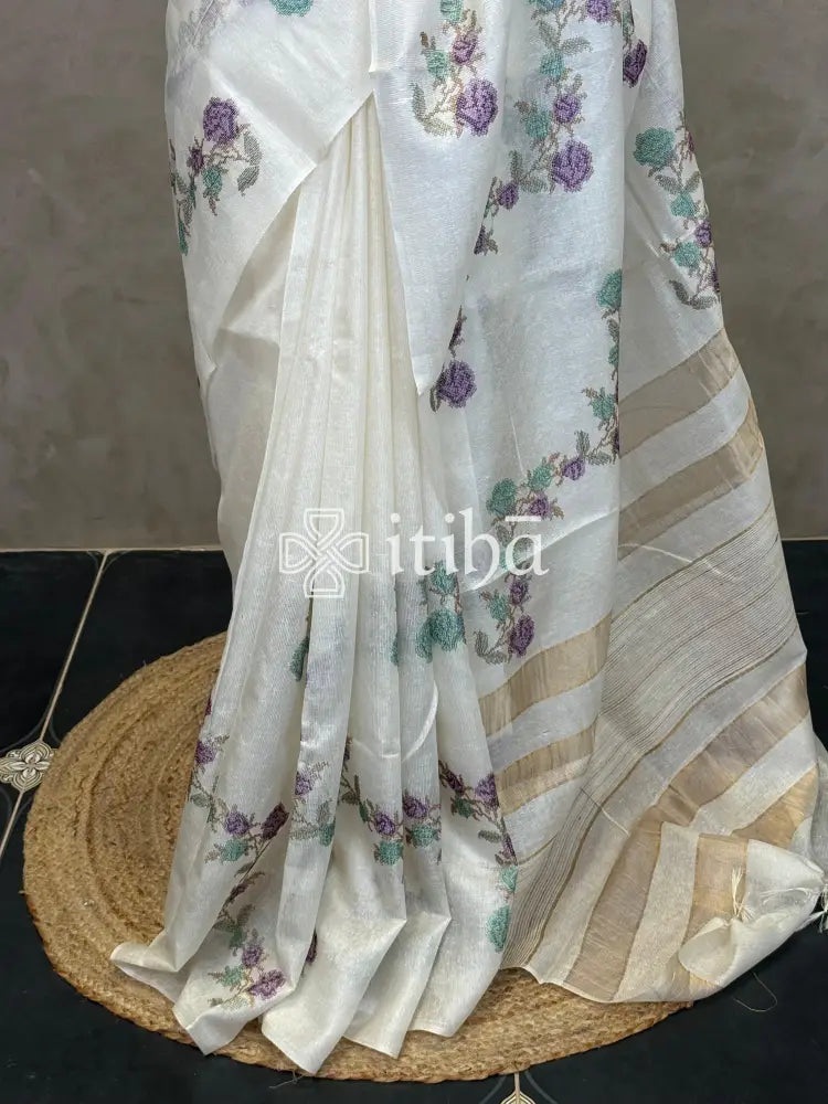 LINEN TUSSAR SILK EMBROIDERY SAREE
