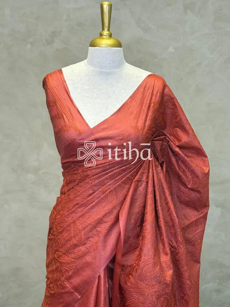 LINEN TUSSAR SILK EMBROIDERY SAREE