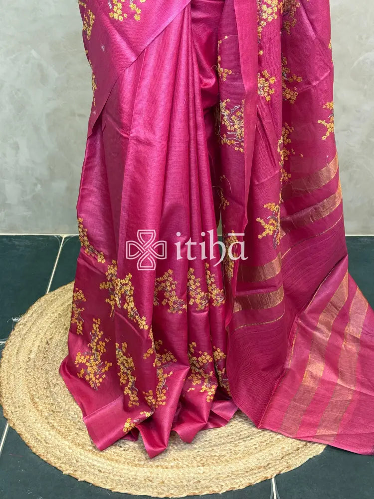 LINEN TUSSAR SILK EMBROIDERY SAREE