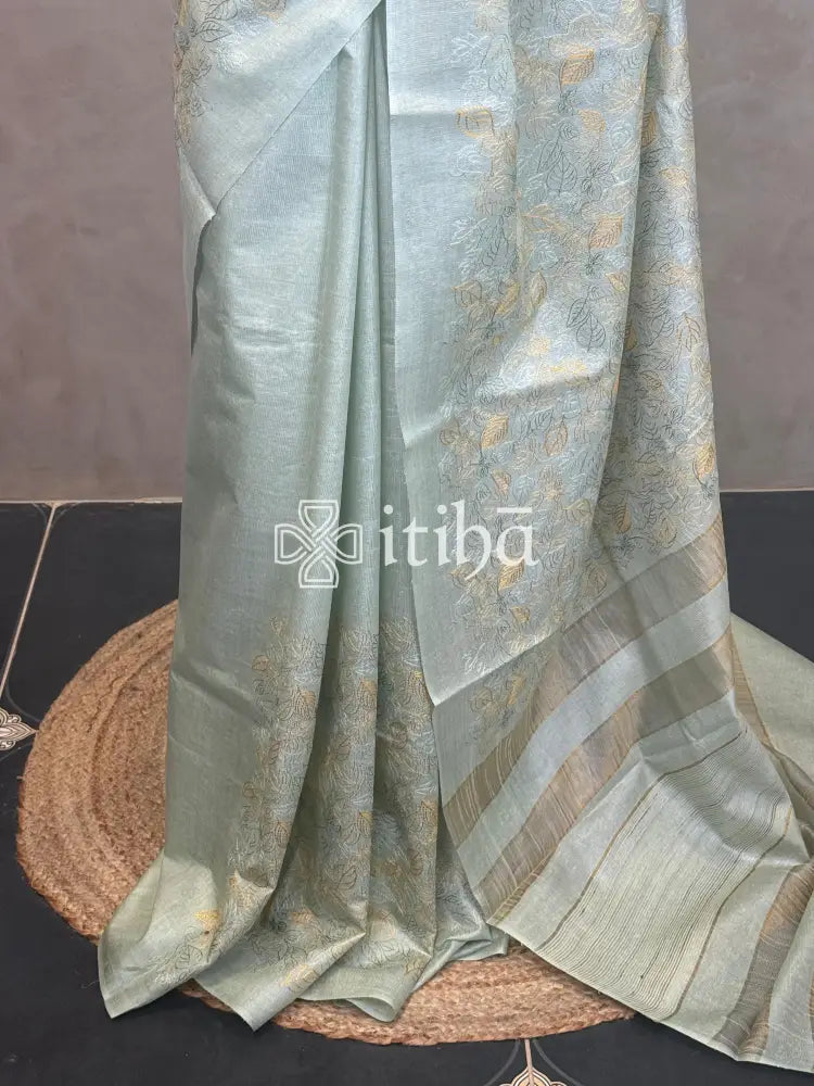 LINEN TUSSAR SILK EMBROIDERY SAREE