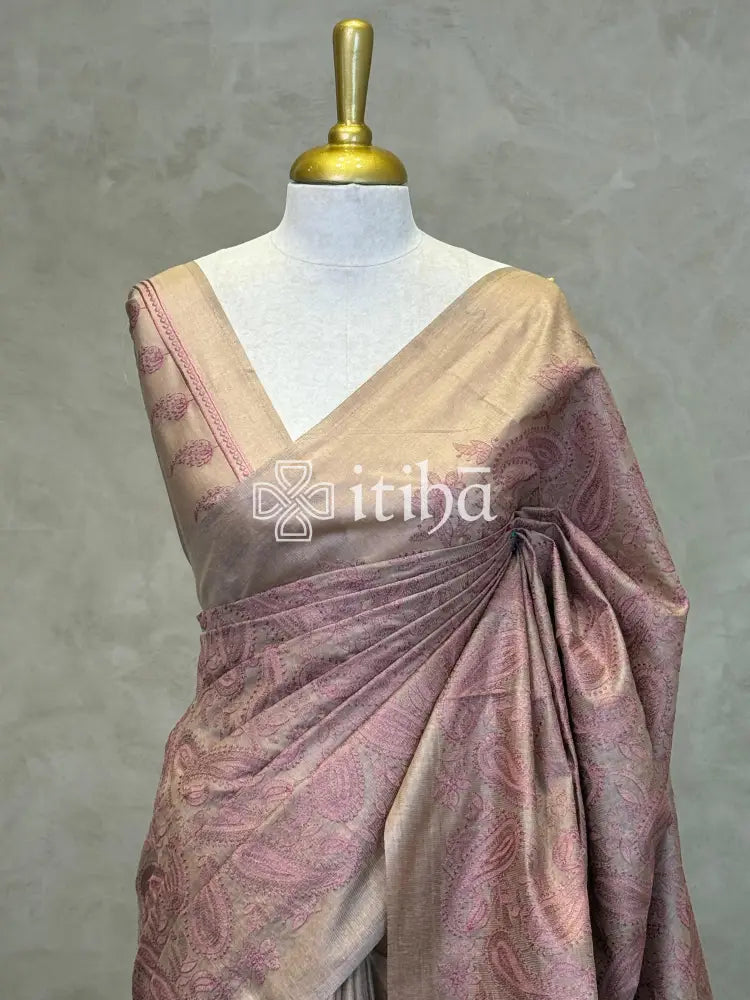 LINEN TUSSAR SILK EMBROIDERY SAREE