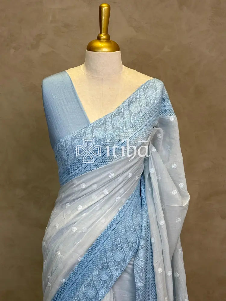 MUL CHANDERI CHIKANKARI EMBROIDERY SAREE