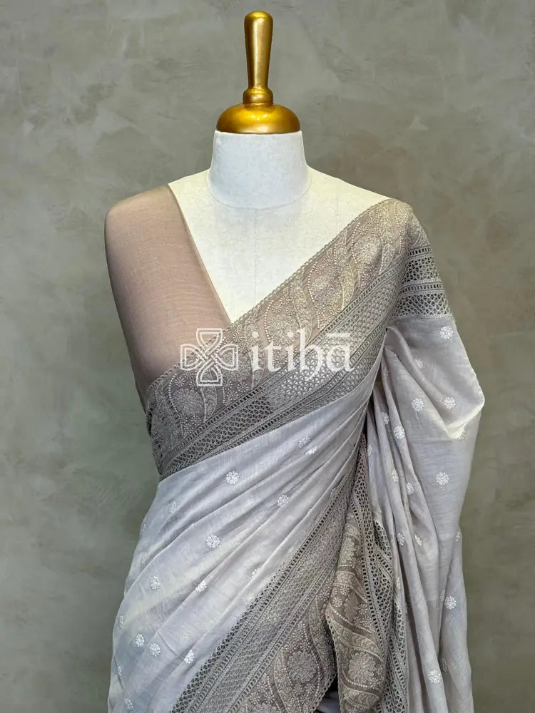 MUL CHANDERI CHIKANKARI EMBROIDERY SAREE