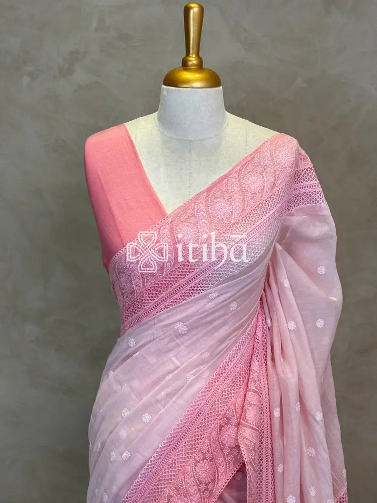 MUL CHANDERI CHIKANKARI EMBROIDERY SAREE