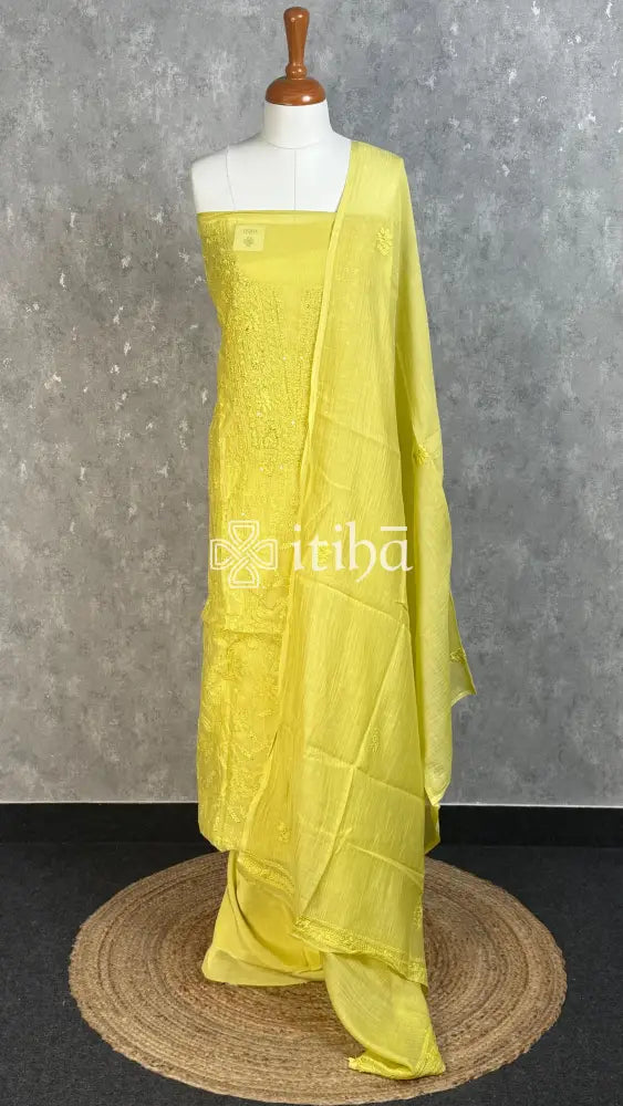 MUL CHANDERI CHIKANKARI SALWAR SET