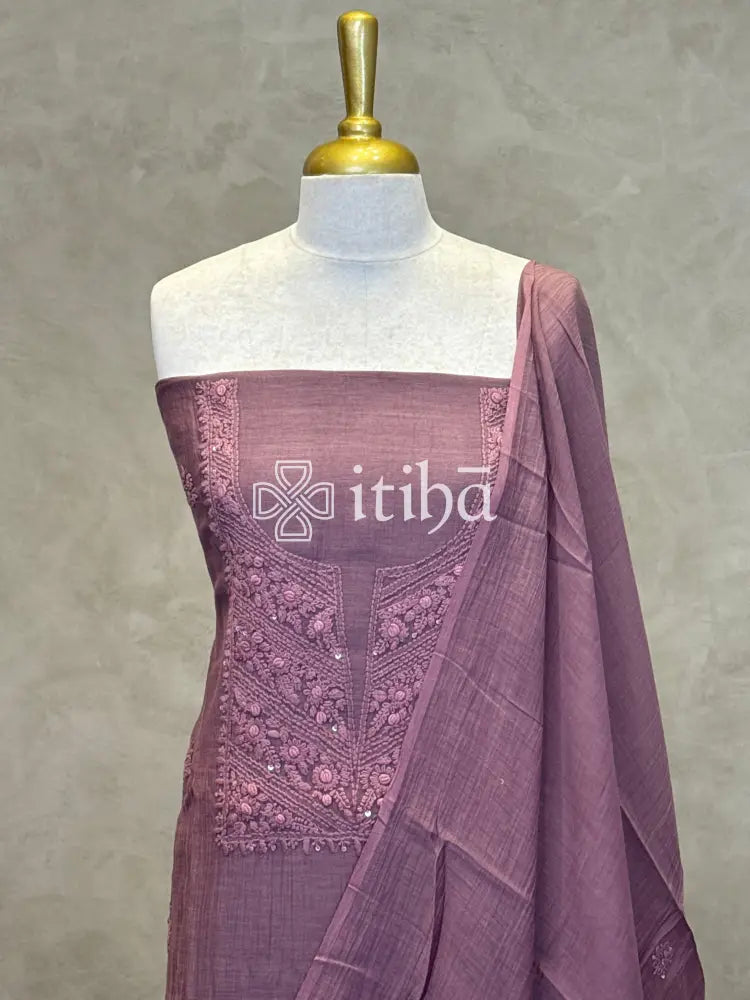 MUL CHANDERI CHIKANKARI SALWAR SET - BLUSH PEACH