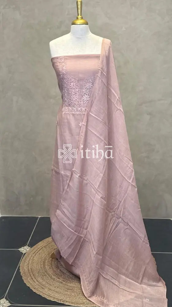 MUL CHANDERI CHIKANKARI SALWAR SET - LIGHT PEACH