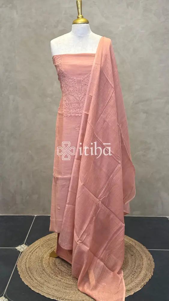 MUL CHANDERI CHIKANKARI SALWAR SET - LIGHT PEACH
