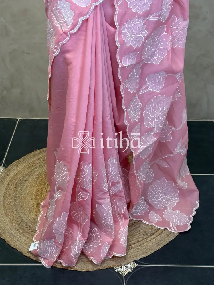 MUL CHANDERI EMBROIDERY SAREE