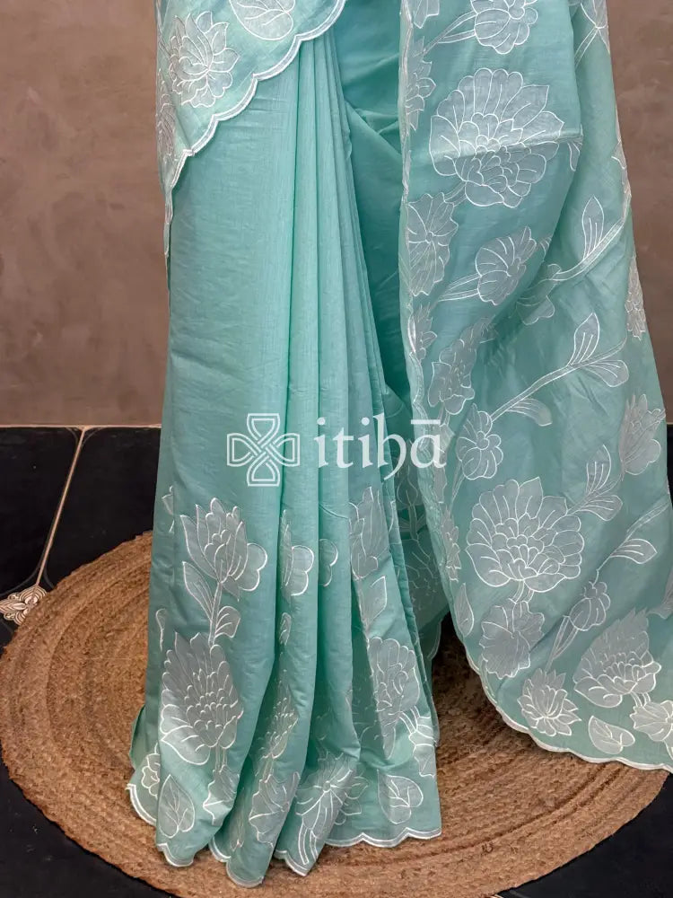 MUL CHANDERI EMBROIDERY SAREE