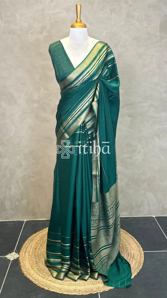 MYSORE CREPE SILK SAREE - DEEP GREEN