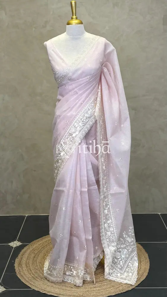 NET KOTA EMBROIDERY SAREE - LIGHT PINK