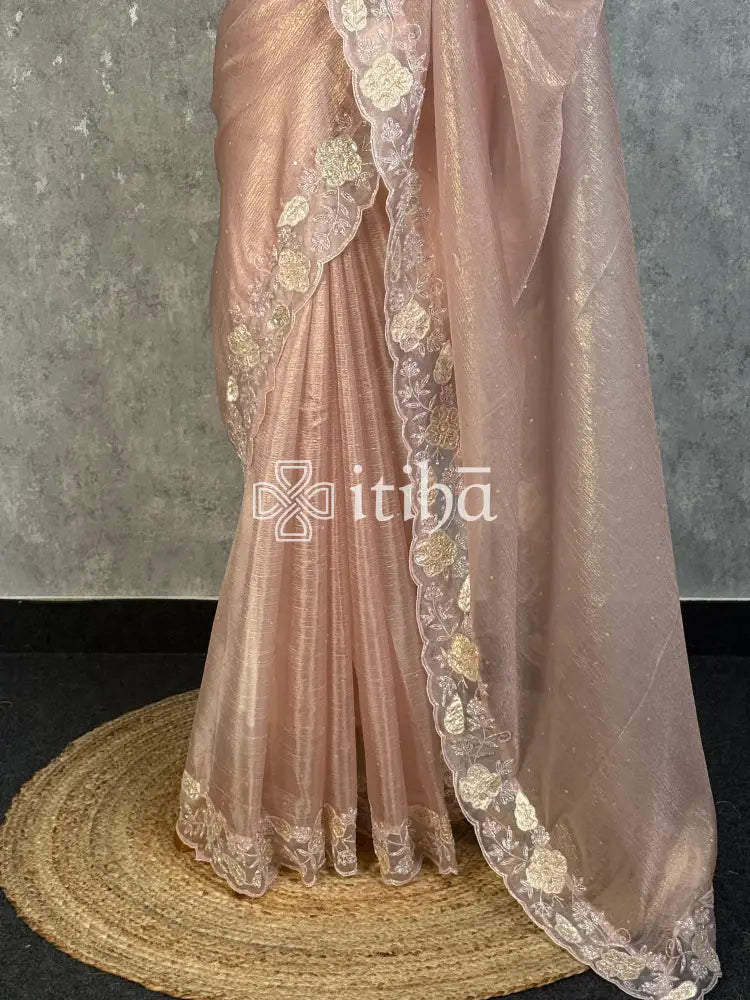 ORGANZA APPLIQUE EMBROIDERY HANDWORKED DESIGNER SAREE