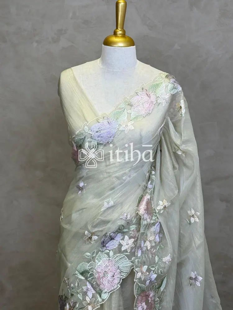 ORGANZA APPLIQUE EMBROIDERY SAREE