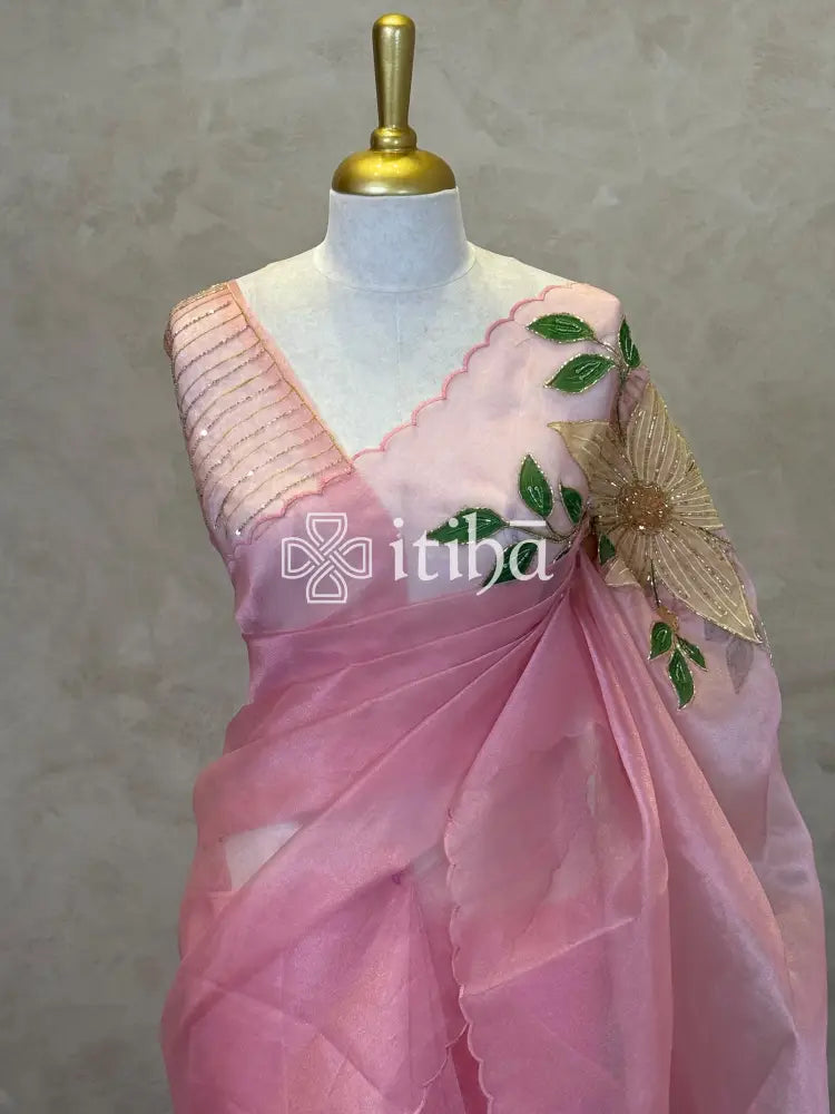 ORGANZA APPLIQUE EMBROIDERY SAREE