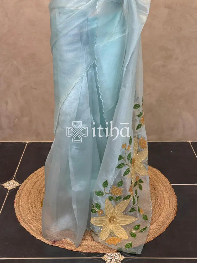 ORGANZA APPLIQUE EMBROIDERY SAREE